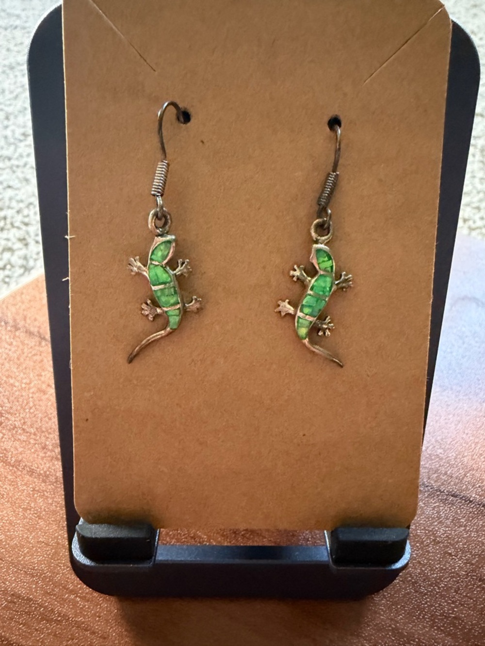Green Gecko Drop Earrings – Petite Reptile Charm